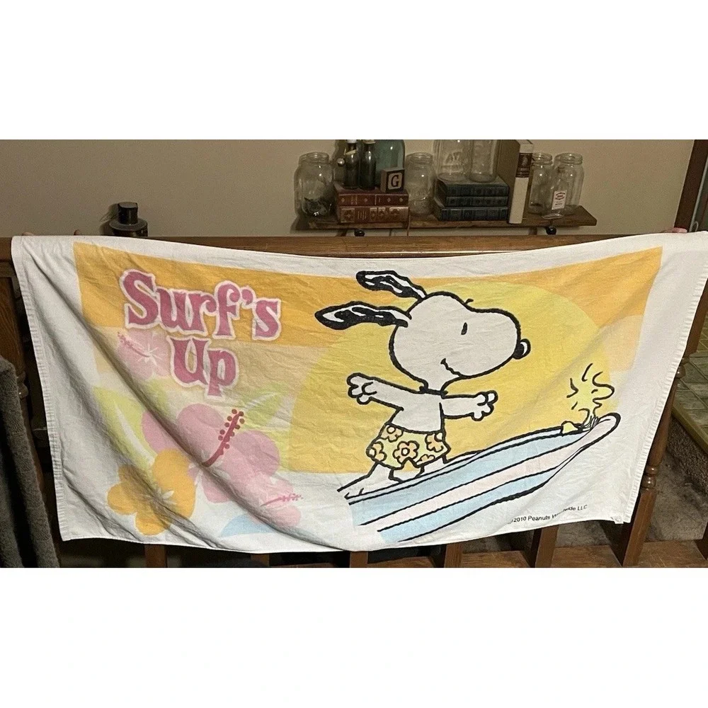 Snoopy Peanuts Surf's Up‎ Beach Towel 2010 Swimming Surfing Dog Woodstock 55x29